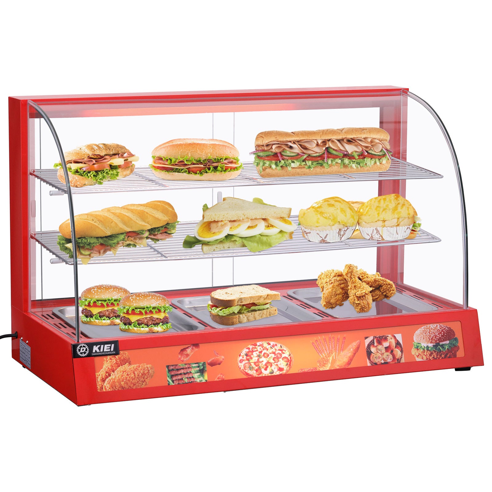 3 Tier Stainless Commercial Food Warmer Pizza Pie Cabinet Display with 3 Plates