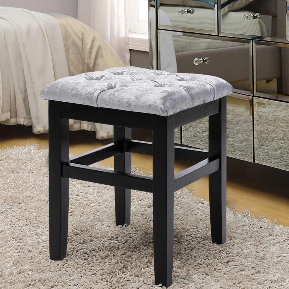 Vanity Dressing Table Stool Button Top Padded Makeup Chair with Wooden Legs