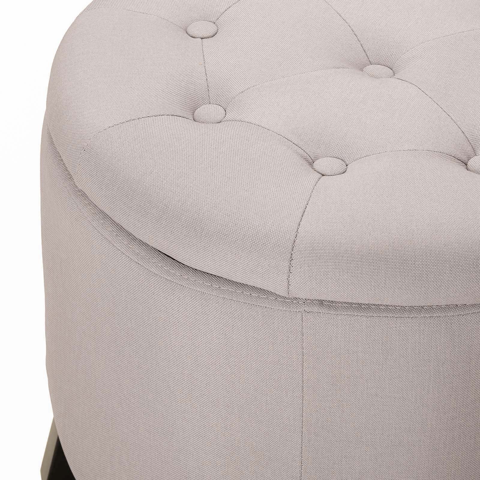 Linen Round Ottoman Footrest Storage Stool Vanity Bedroom Living Room Chair
