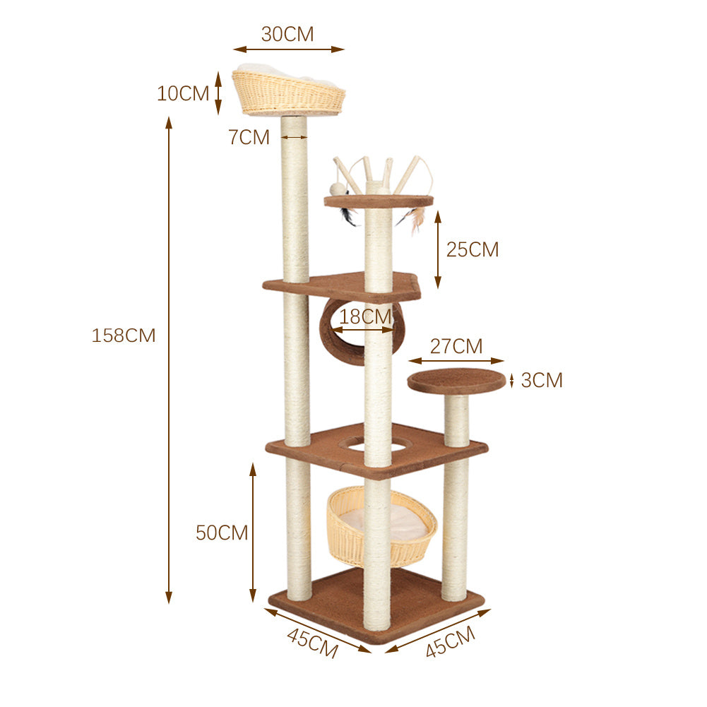 158cm Pet Kitten Cat Tree Climbing Activity Centre Sisal Scratching Post
