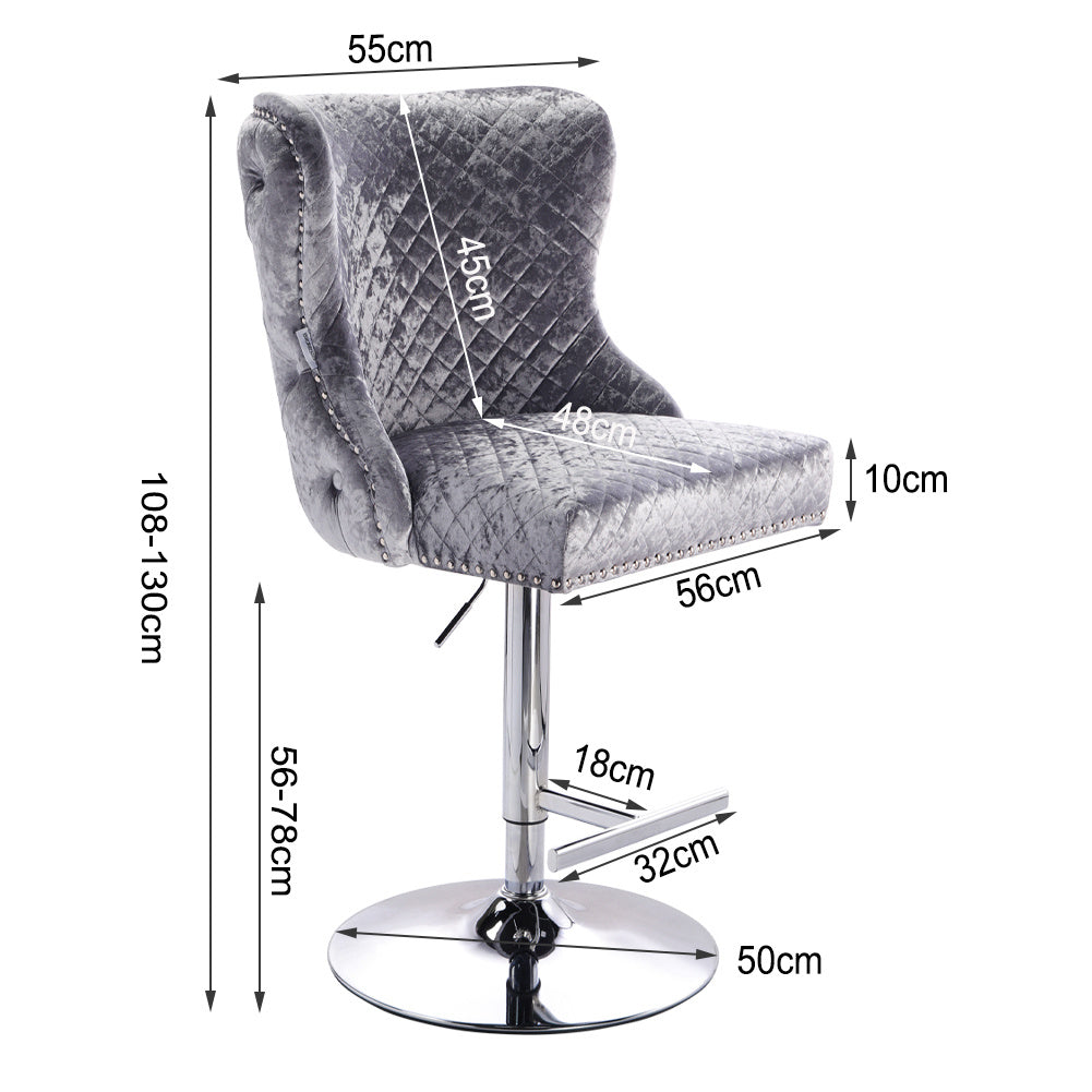 Crushed Velvet Padded Bar Stool Swivel Gas Lift Tufted Pub Stool