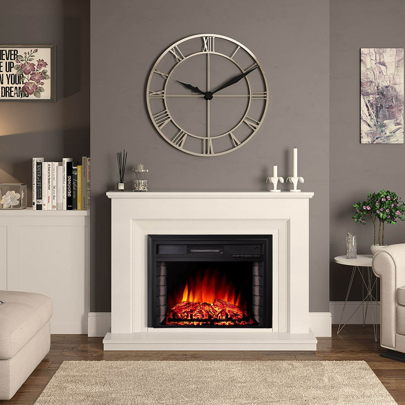 26 Inch Inset/Freestanding LED Fireplace Heater Red Brick Effect +Remote Control