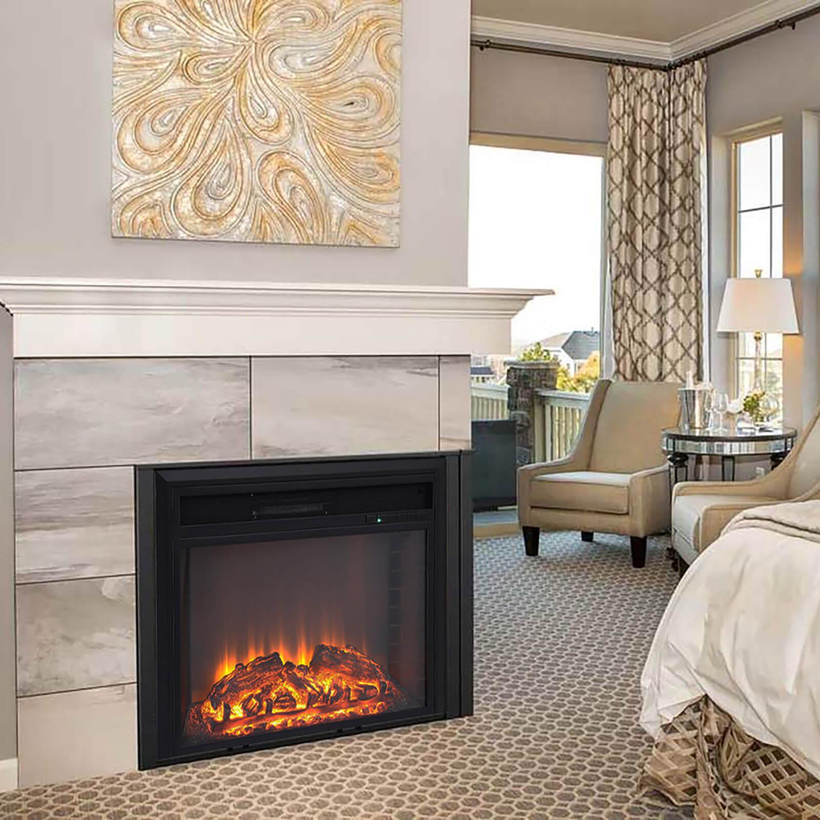 26 Inch Inset/Freestanding LED Fireplace Heater Red Brick Effect +Remote Control