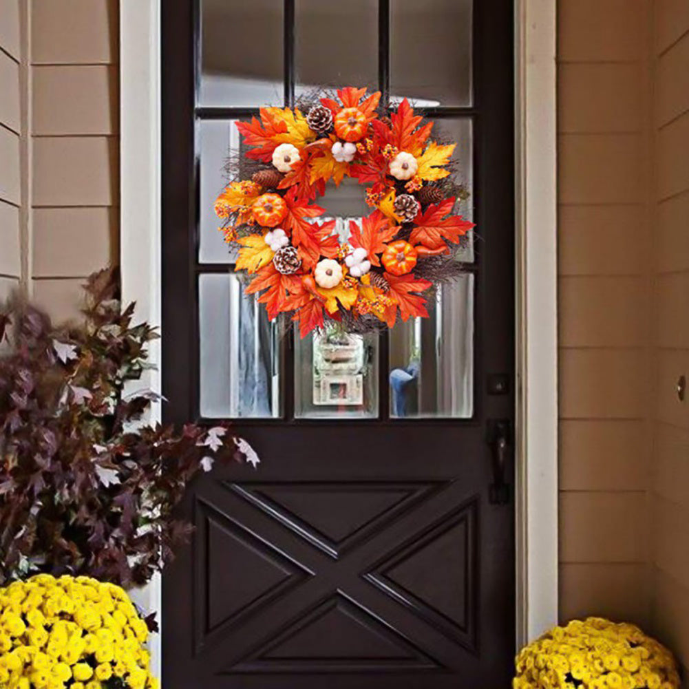 Autumn Maple Leaf Pumpkin Wreath Halloween Home Party Decor