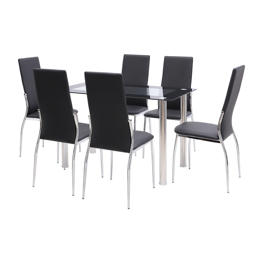 Rectangle Tempered Glass Dining Table Chrome Legs