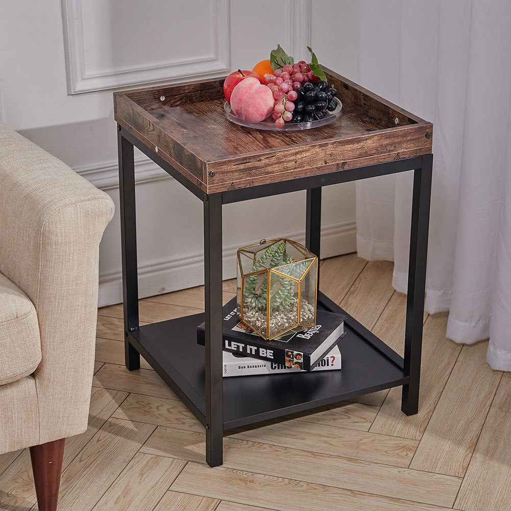 2 Tier Square Wood Coffee Table End Table Nightstand