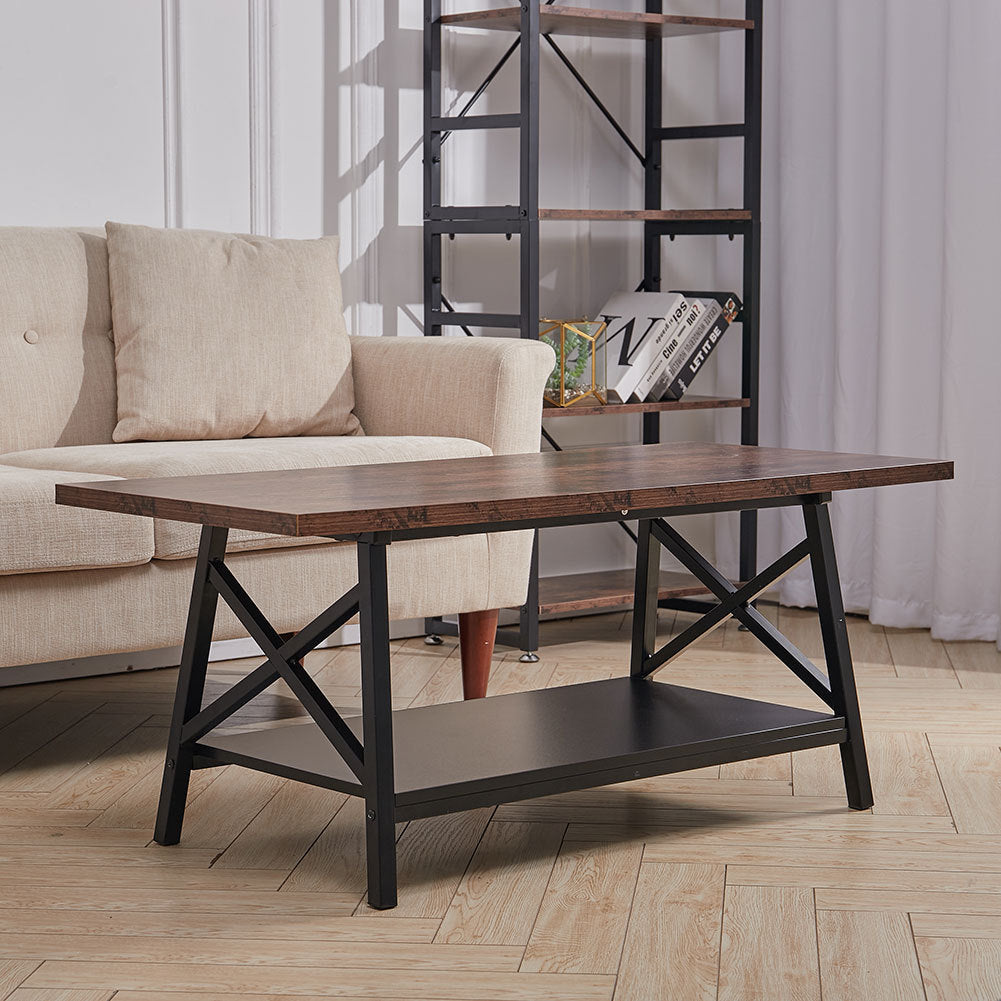 2 Tier Vintage Rectangle Wood Coffee Tea Table