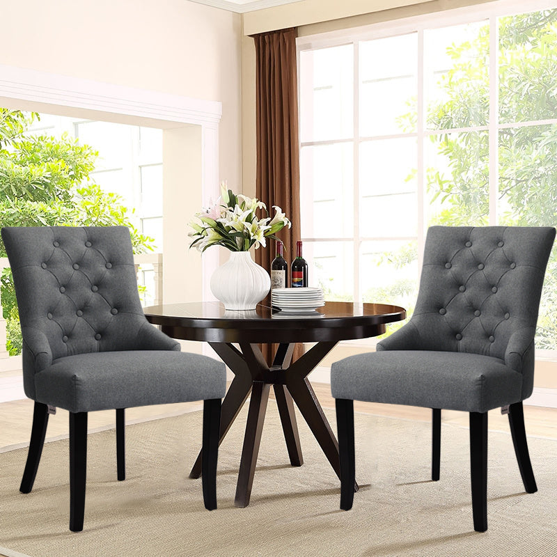 2x Button Back Dining Chairs Retro Fabric Padded Kitchen Dinner Seat