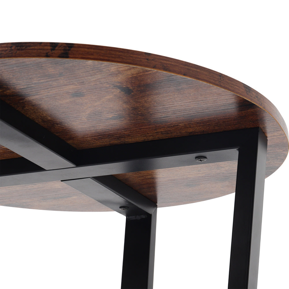 2 Tier Retro Wood Round Coffee Table Sofa End Table