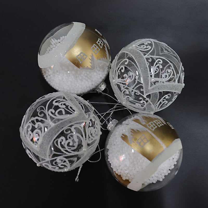6Pcs Painted Decor Christmas Shop Hanging Baubles Craft Xmas Mixed Glitter Balls