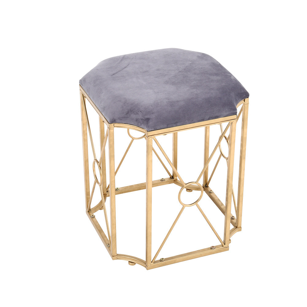 Velvet Padded Stool Makeup Vanity Chair Seat With Metal Leg Bedroom Dining Room