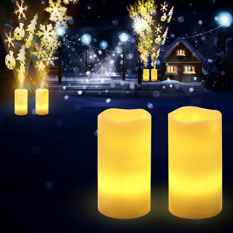 LED Flameless Pillar Candle Light Night Light Snowflake Projection 4 Timing Mode