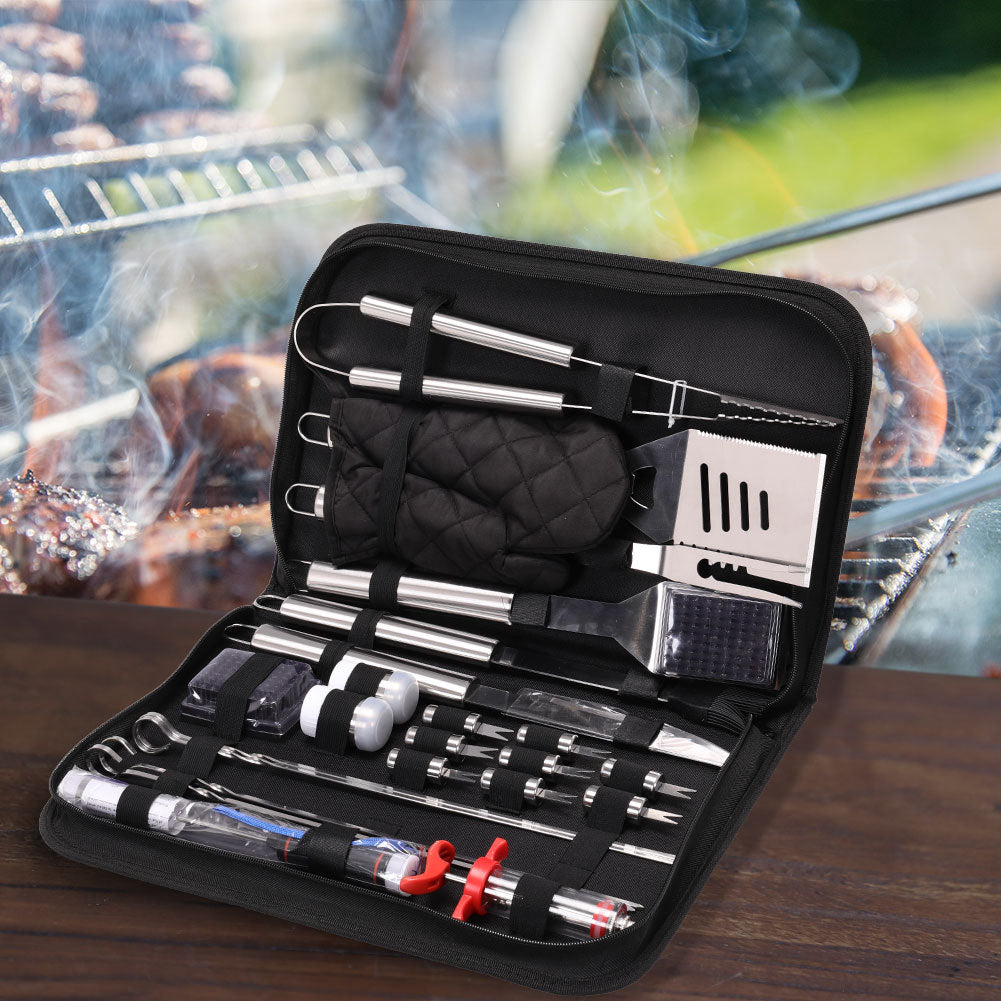 25Pcs Steel BBQ Grill Tool Set Barbecue Utensils Cutlery Kit