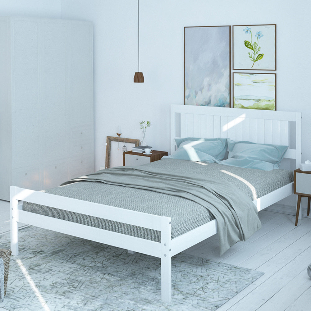 King Size 5ft Bed Frame Wood Solid Pine Bedstead Headboard White