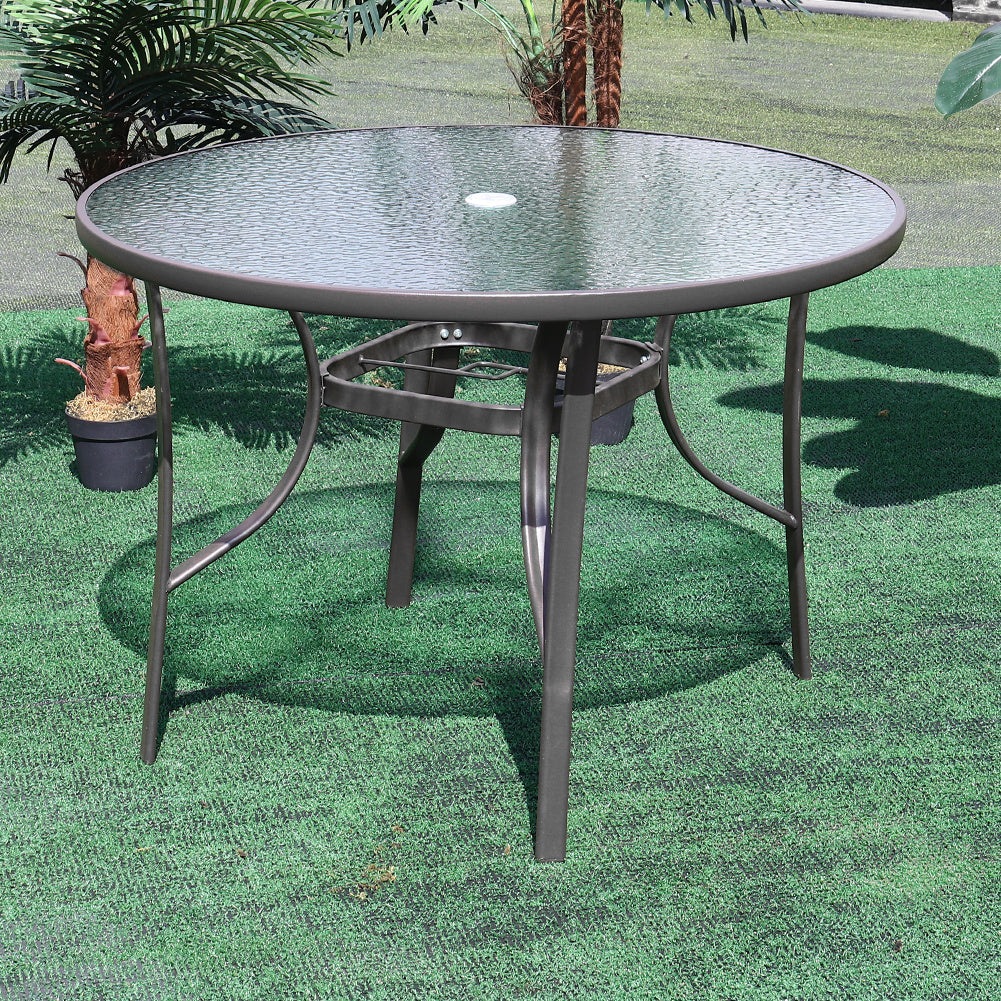 Outdoor Glass Table W Umbrella Hole Bistro Balcony Drinks Coffee Tables Tables