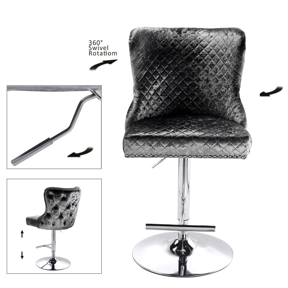 Crushed Velvet Padded Bar Stool Swivel Gas Lift Tufted Pub Stool