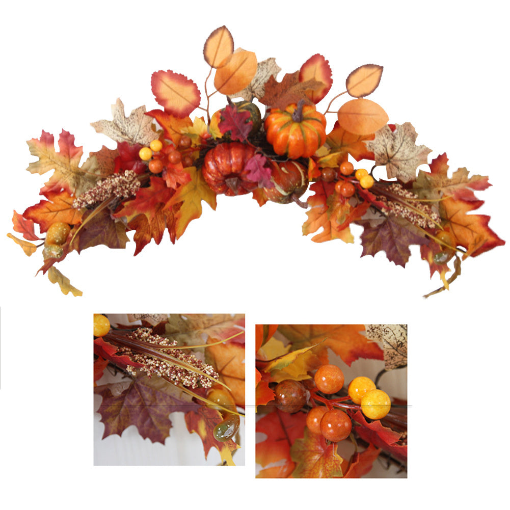 60cm Halloween Autumn Maple Leaf Pumpkin Wreath Door Garland
