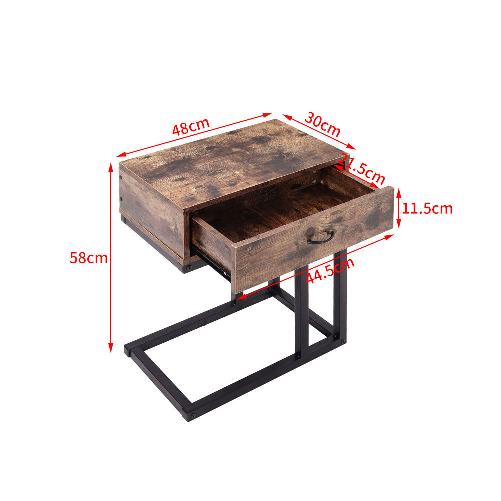 Vintage C-Shaped Sofa Side End Coffee Table with Drawer