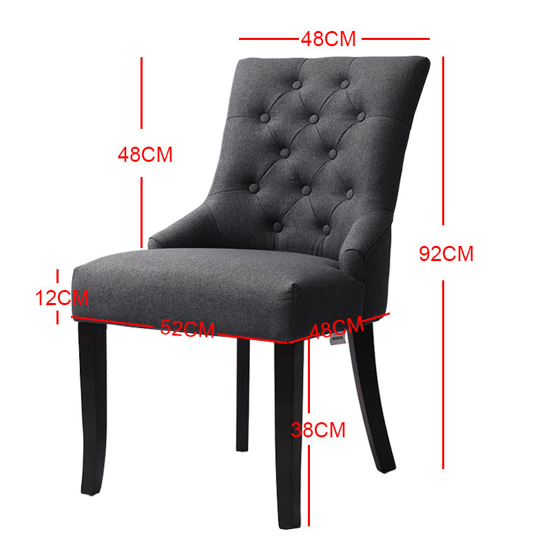 2x Button Back Dining Chairs Retro Fabric Padded Kitchen Dinner Seat