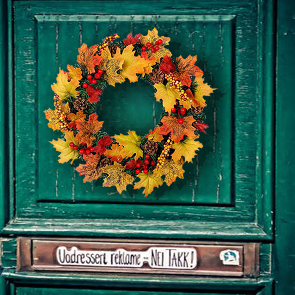 40cm/60cm LED Halloween Decor Fall Door Hanging Wreath Autumn Maple Leaf Garland