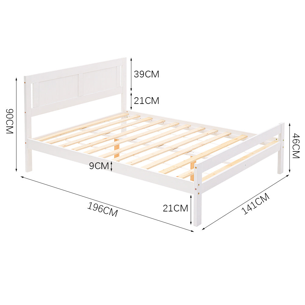 4ft White Double Size Bed Frame Wood Solid Pine Bedstead Headboard