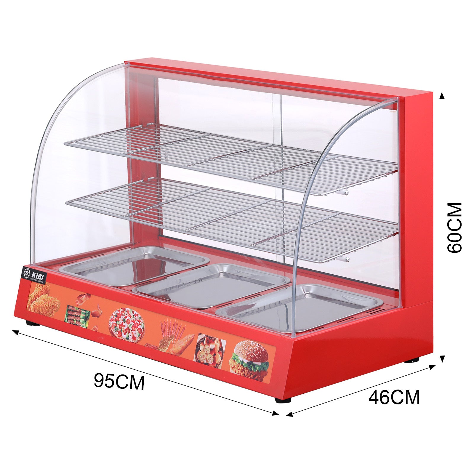 3 Tier Stainless Commercial Food Warmer Pizza Pie Cabinet Display with 3 Plates