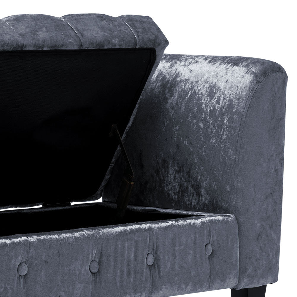 Upholstered Velvet Bed End Bench Tufted Storage Ottoman Chaise Scroll Arms