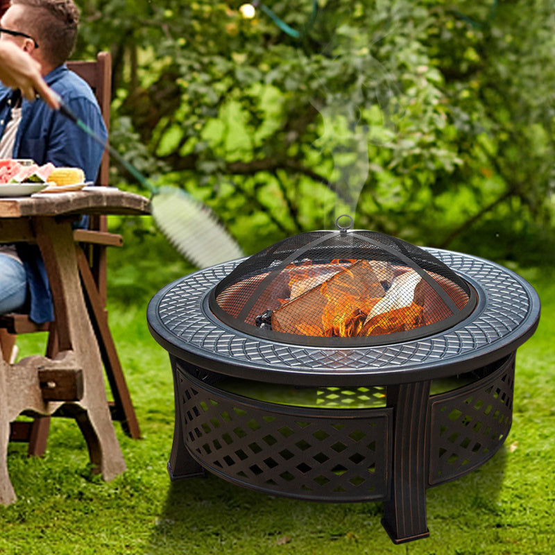32 Inch Outdoor Charcoal BBQ Fire Pit 3 in 1 Brazier Stove