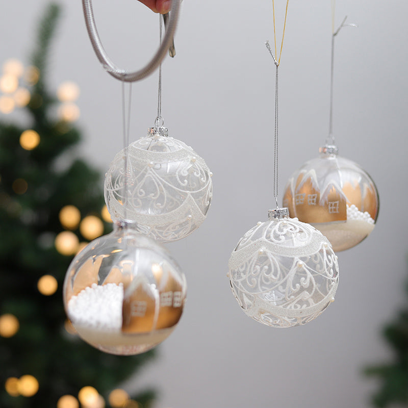 6Pcs Painted Decor Christmas Shop Hanging Baubles Craft Xmas Mixed Glitter Balls