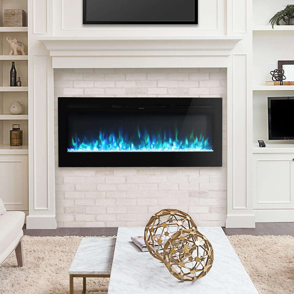 50 Inch Wall Recessed LED Electric Fireplace Dimmable Log Crystal Flame