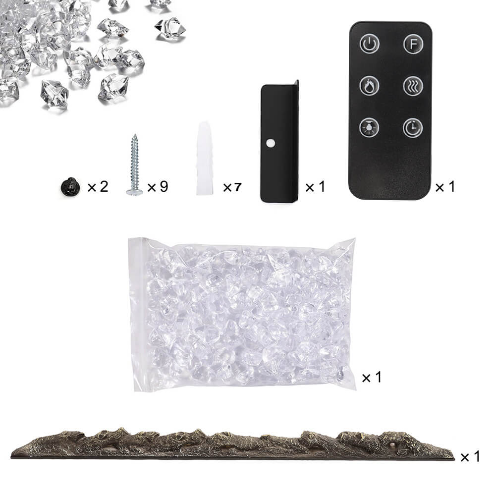 50 Inch Wall Recessed LED Electric Fireplace Dimmable Log Crystal Flame
