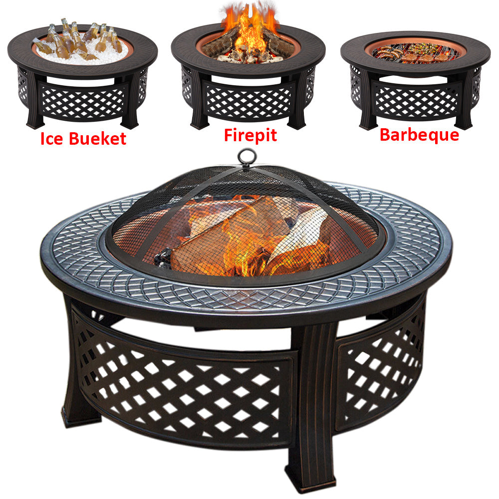 32 Inch Outdoor Charcoal BBQ Fire Pit 3 in 1 Brazier Stove
