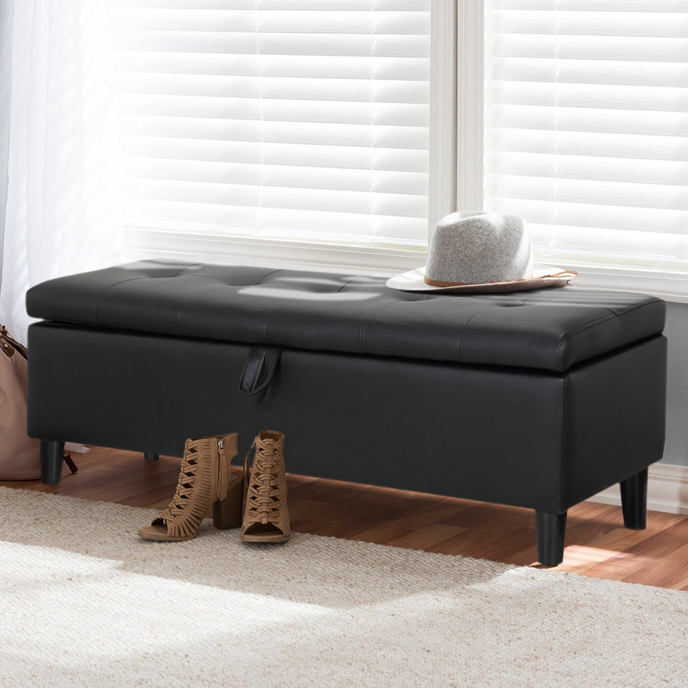 PU Leather Ottoman Storage Bench Footstools Buttoned Bed Window Sofa Seats