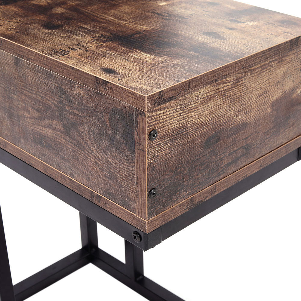 Vintage C-Shaped Sofa Side End Coffee Table with Drawer