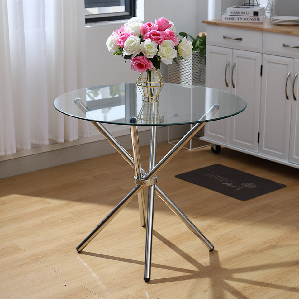 Contemporary Round Tempered Glass Accent Side End Table Chrome