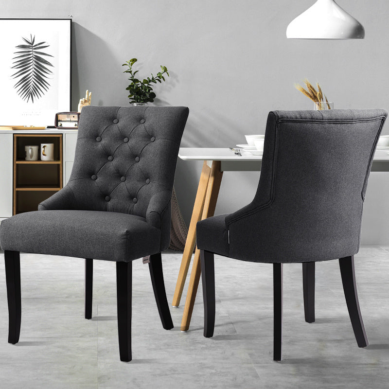 2x Button Back Dining Chairs Retro Fabric Padded Kitchen Dinner Seat
