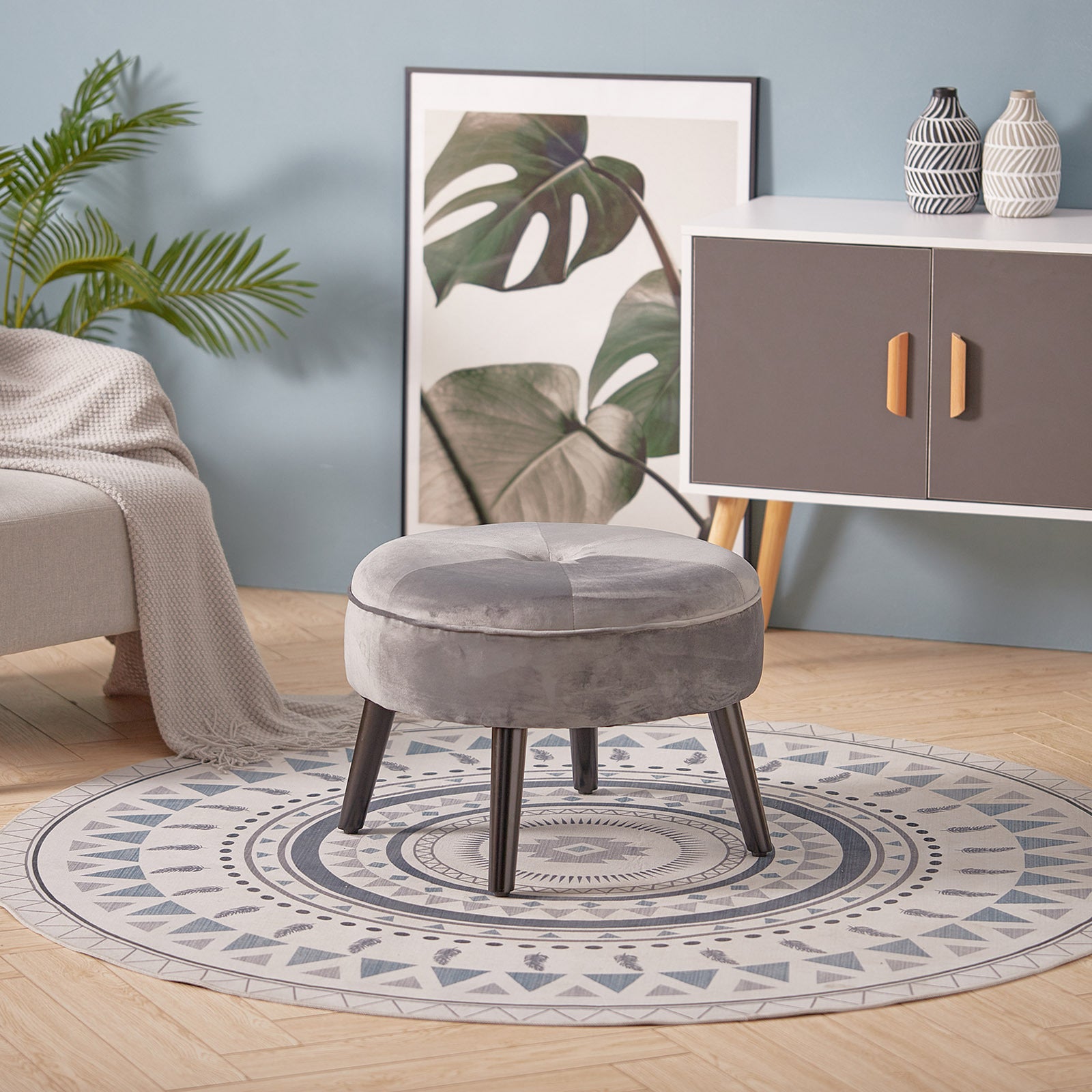 Velvet Footstool Ottoman Footrest Stool Living Room Bedroom Chairs