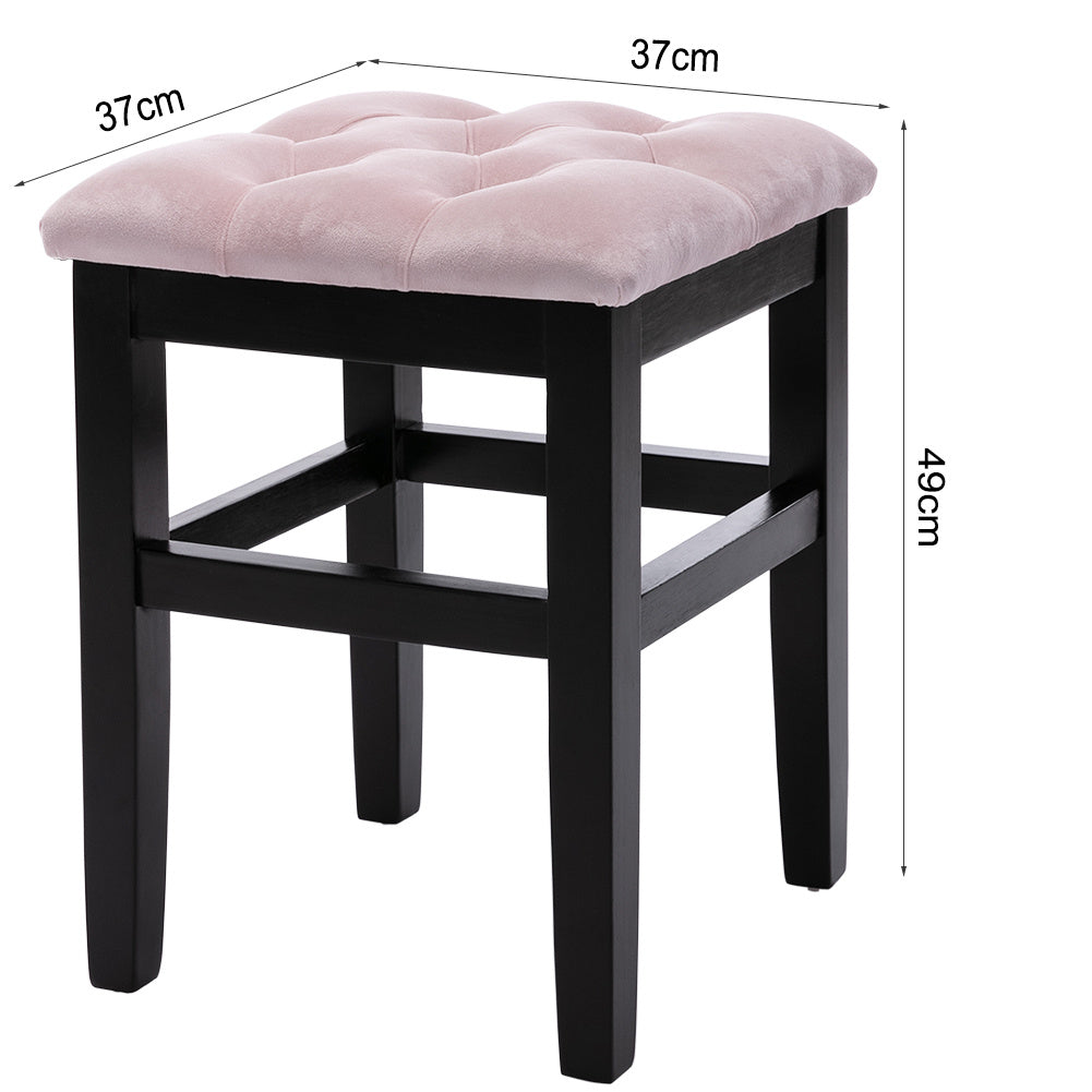 Vanity Dressing Table Stool Button Top Padded Makeup Chair with Wooden Legs