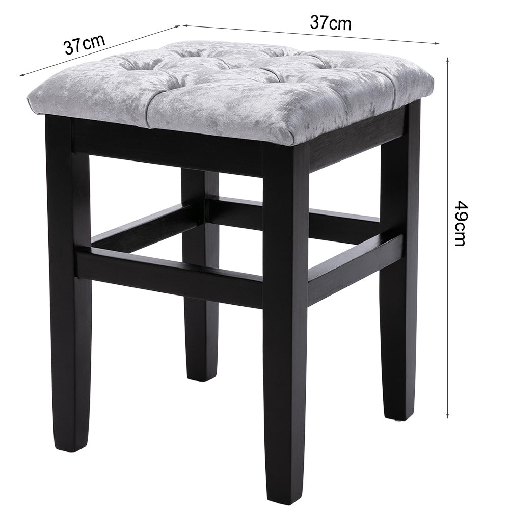 Vanity Dressing Table Stool Button Top Padded Makeup Chair with Wooden Legs