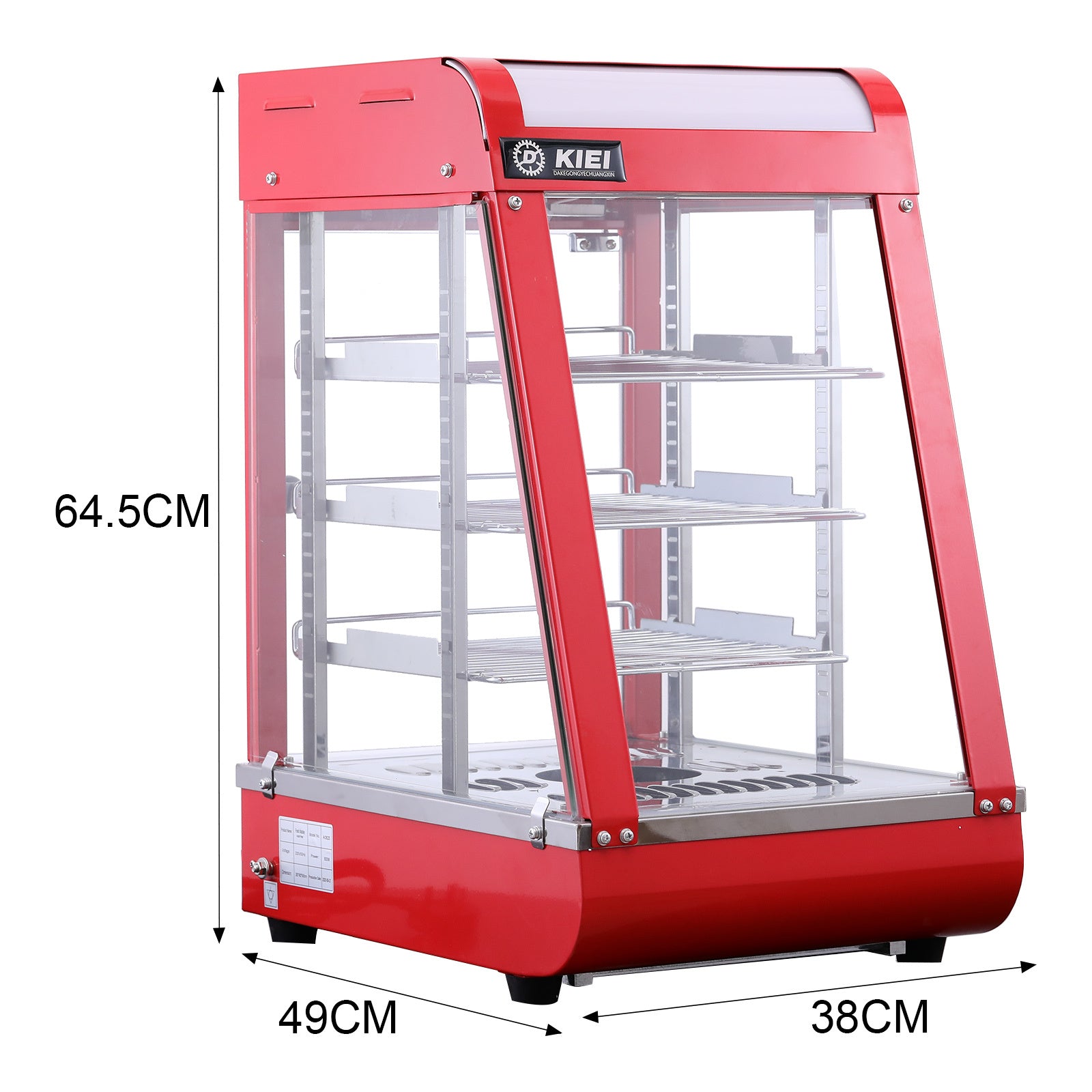 3 Tier Stainless Commercial Food Warmer Pizza Pie Cabinet Display with 3 Plates
