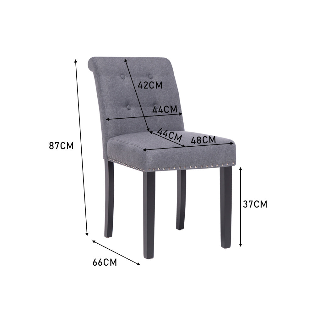 2PCS Velvet Linen Dining Chair with Nailhead Button Scroll High Back Kitchen Chairs