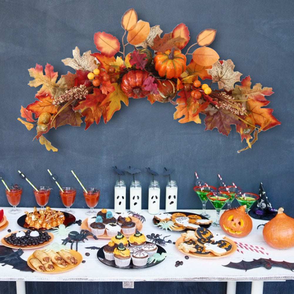 60cm Halloween Autumn Maple Leaf Pumpkin Wreath Door Garland