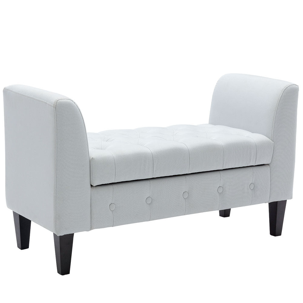 Upholstered Velvet Bed End Bench Tufted Storage Ottoman Chaise Scroll Arms