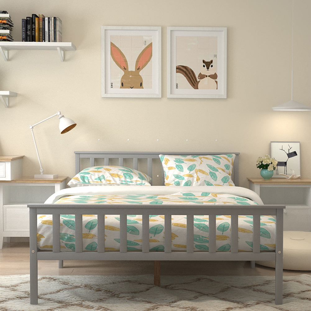 5/4.6FT Pine Wood Bed Frame Double King Size Kids Adult Bedstead