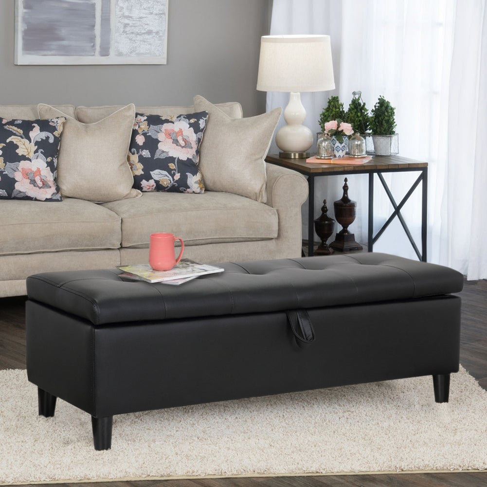 PU Leather Ottoman Storage Bench Footstools Buttoned Bed Window Sofa Seats