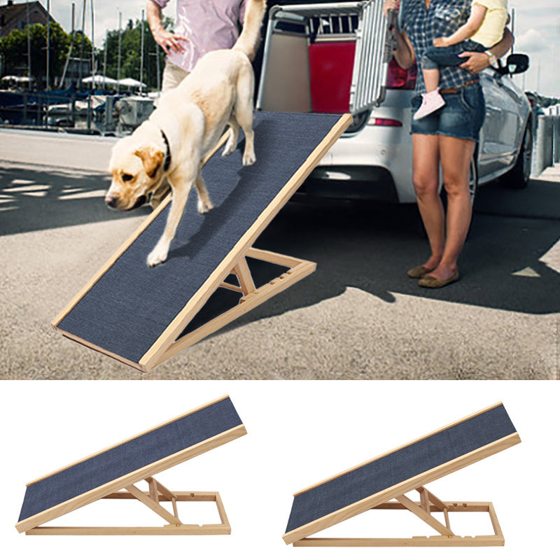 Pinewood Non-Slip Dog Ramp Ladder Adjustable Height Travel Car Bed