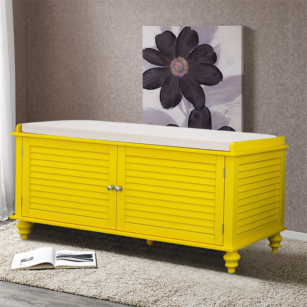 Wooden Hallway Shoe Storage Bench Organiser 2 Door Cabinet Stand Seating w/ Cushion