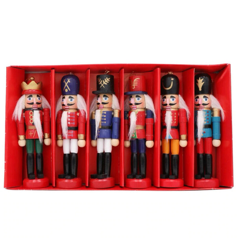 6Pcs Handcraft Traditional Wooden Nutcracker Soldier Set Christmas Ornament