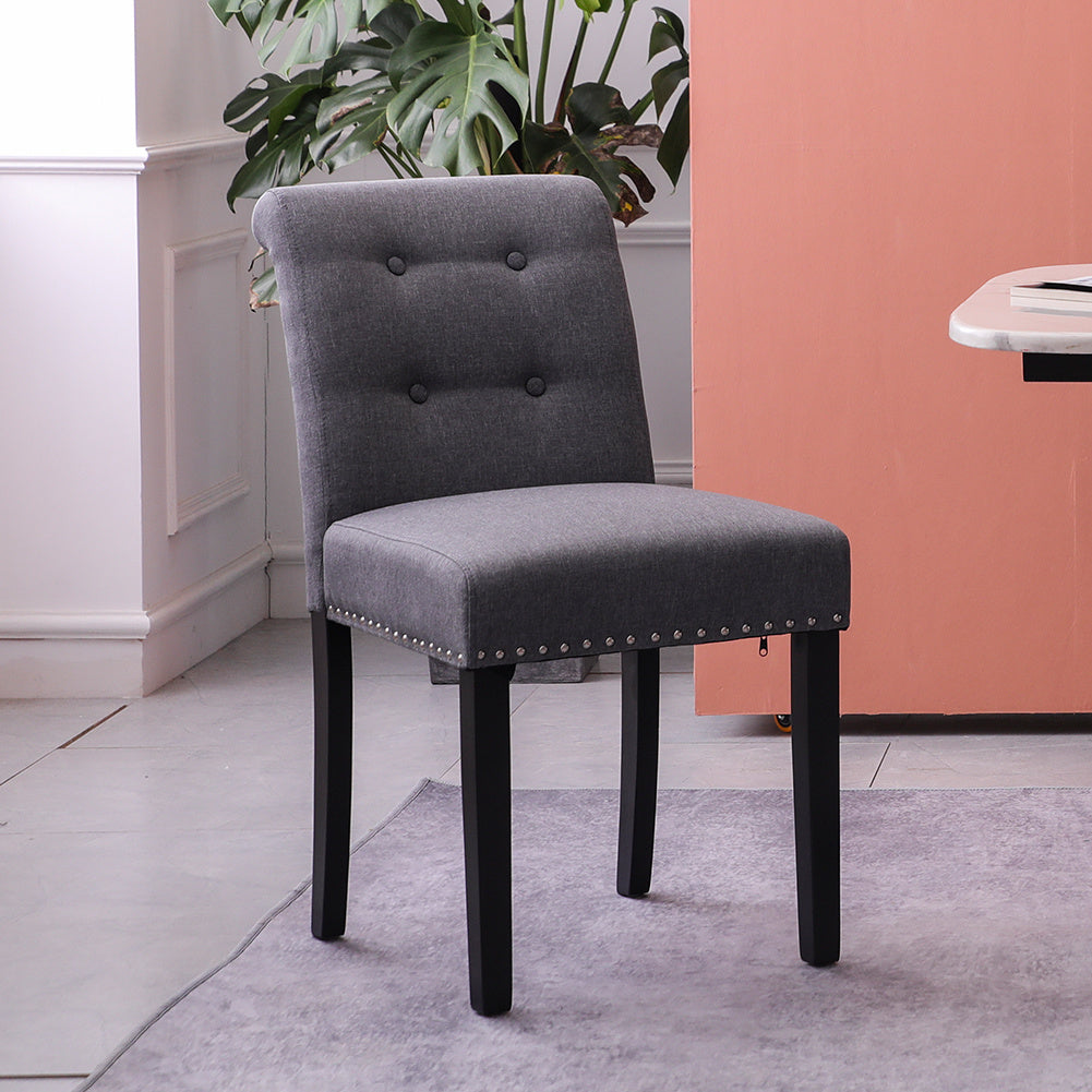 2PCS Velvet Linen Dining Chair with Nailhead Button Scroll High Back Kitchen Chairs