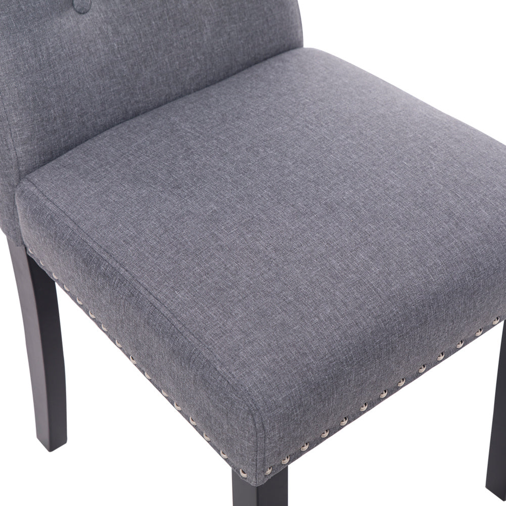 2PCS Velvet Linen Dining Chair with Nailhead Button Scroll High Back Kitchen Chairs